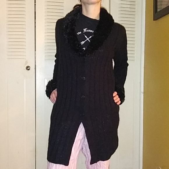evolution Sweaters - SALE NWOT Black Evolution Goth Faux Fur Sweater! M